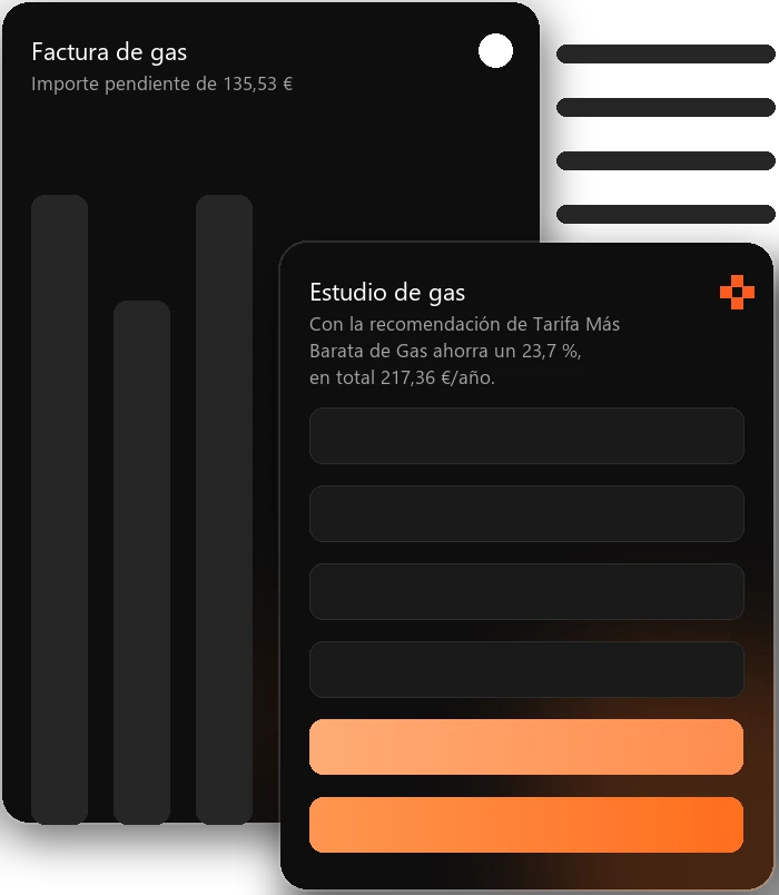 Factura de gas y estudio con el ahorro anual que calcula Tarifa Más Barata de Gas